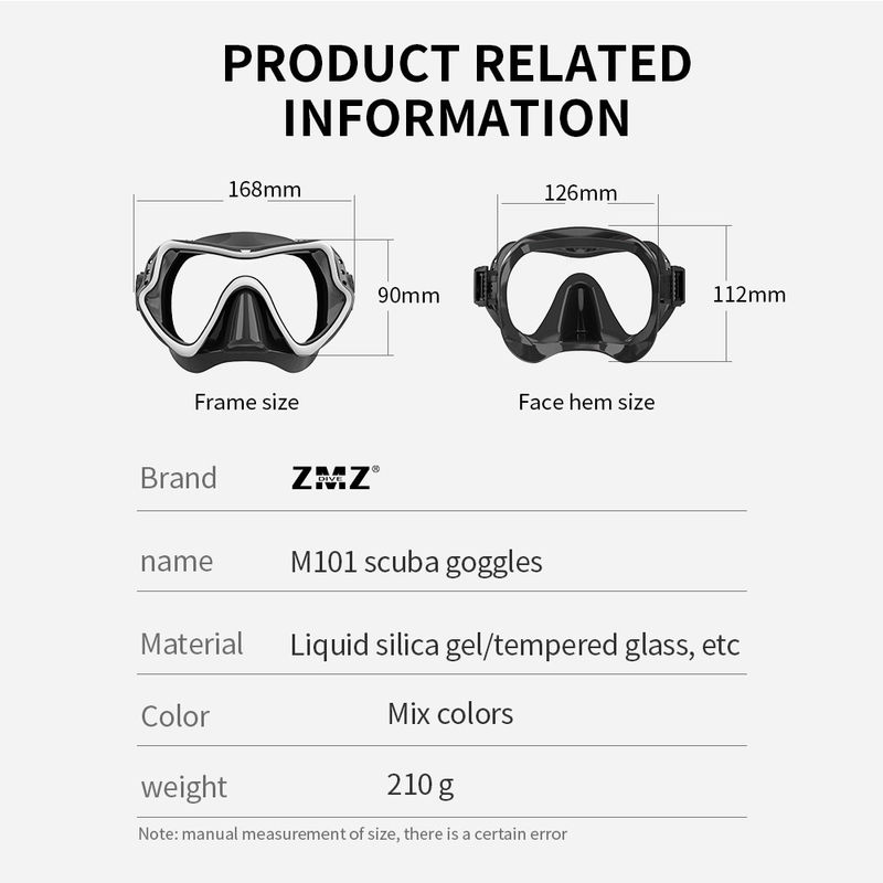 Liquid Silicone Face Snorkel Mask Scuba Dive Goggles Tempered Glass For Swimming