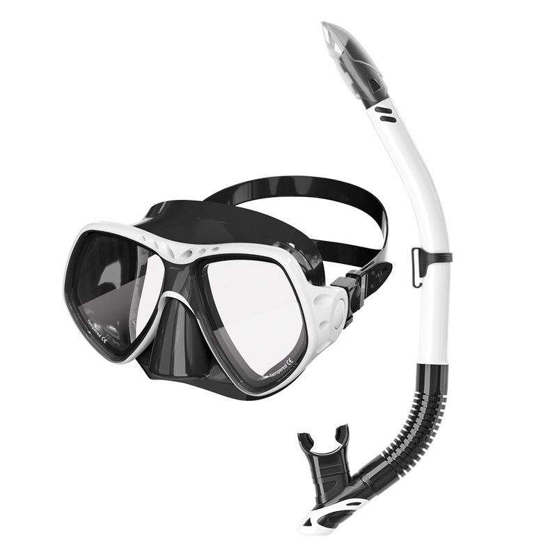 Develops Surf Snorkel Scuba Mask Set with 4.0mm Tempered Glass Lens and Style Color Snorkel Mask Set