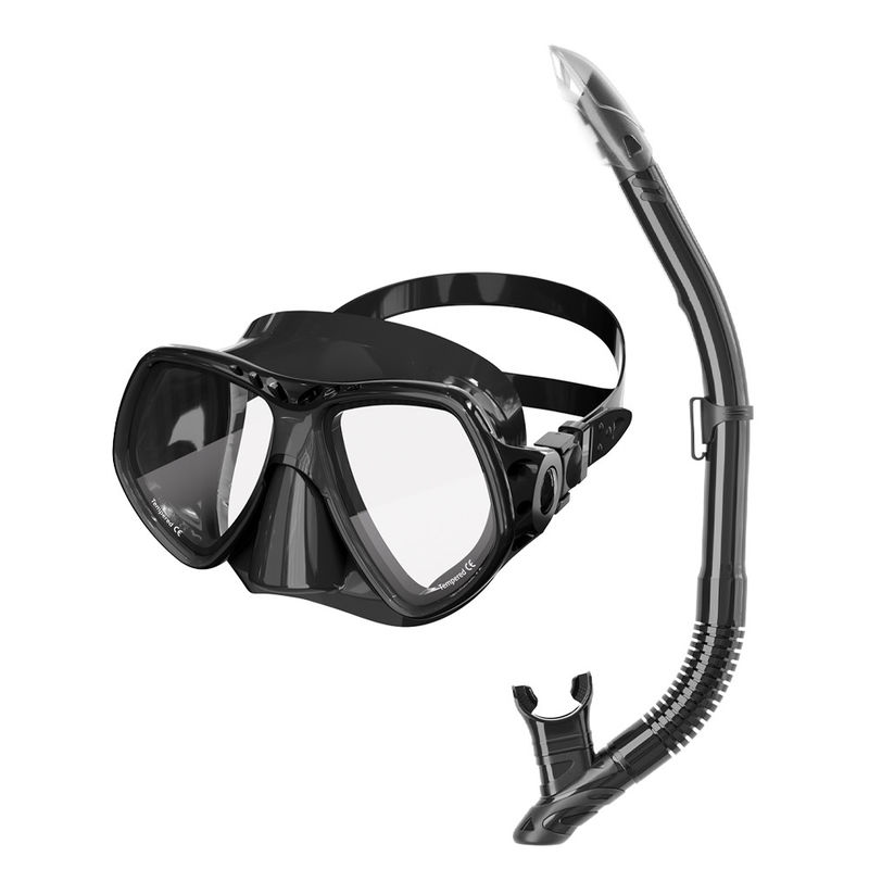Develops Surf Snorkel Scuba Mask Set with 4.0mm Tempered Glass Lens and Style Color Snorkel Mask Set