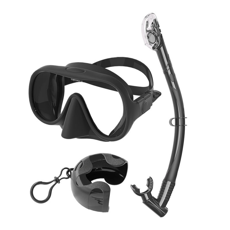 SNORKELING Mask and Snorkel Set with Style Coated Tempered Glass Single Lens in White Snorkel Mask Set
