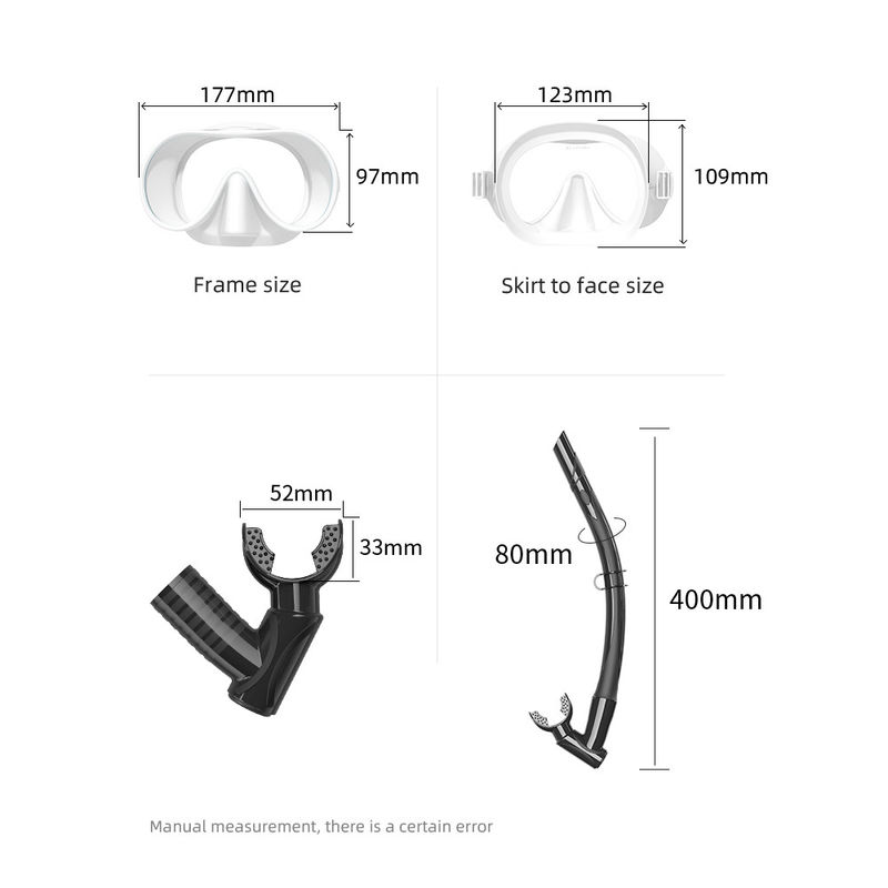 SNORKELING Mask and Snorkel Set with Style Coated Tempered Glass Single Lens in White Snorkel Mask Set