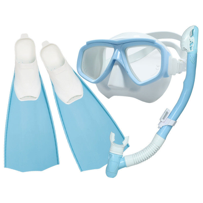Anti-Nebel gehärtetes Glas Blaues Schnorchelmask Flossen Set für Tauchen Customized Logo Schnorchelmask Set