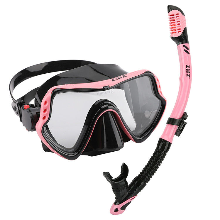 Dive Snorkel Tube and Goggles Adult Black Diving Set with 4.0mm Tempered Glass Lens Snorkel Mask Set