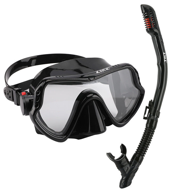Dive Snorkel Tube and Goggles Adult Black Diving Set with 4.0mm Tempered Glass Lens Snorkel Mask Set