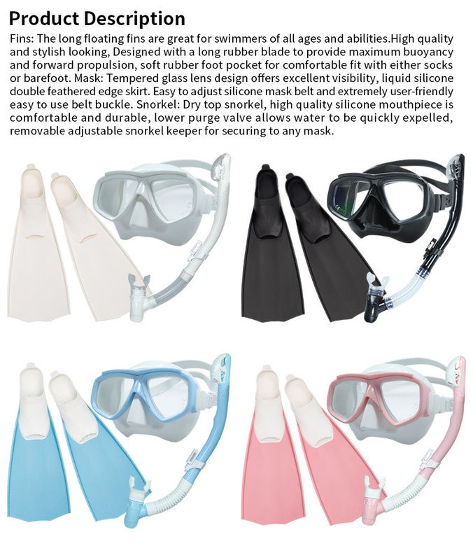 Anti-Nebel gehärtetes Glas Blaues Schnorchelmask Flossen Set für Tauchen Customized Logo Schnorchelmask Set