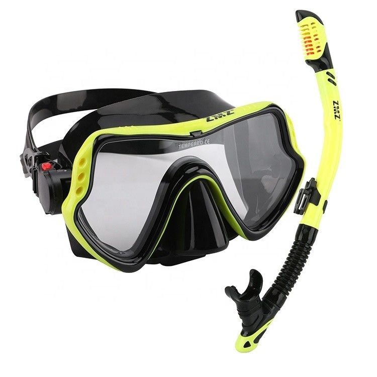 Dive Snorkel Tube and Goggles Adult Black Diving Set with 4.0mm Tempered Glass Lens Snorkel Mask Set