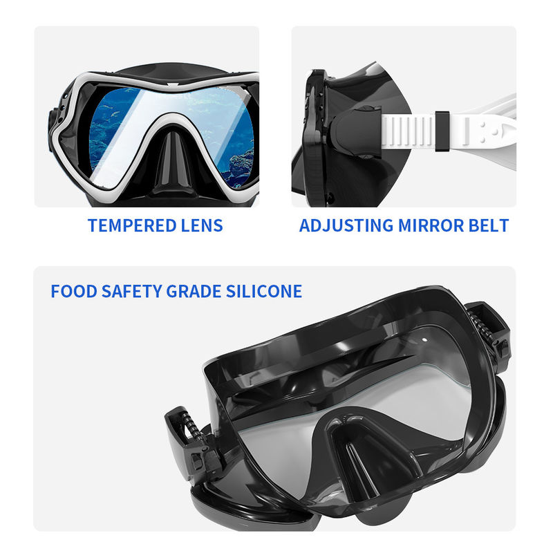 Dive Snorkel Tube and Goggles Adult Black Diving Set with 4.0mm Tempered Glass Lens Snorkel Mask Set